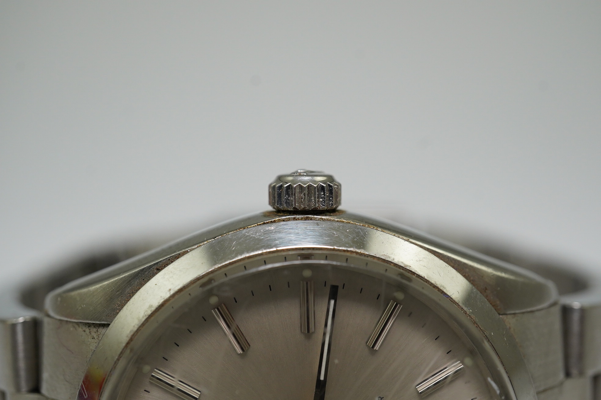 A gentleman's early 1980's stainless steel Rolex Oyster Perpetual wrist watch, on a stainless steel Rolex bracelet